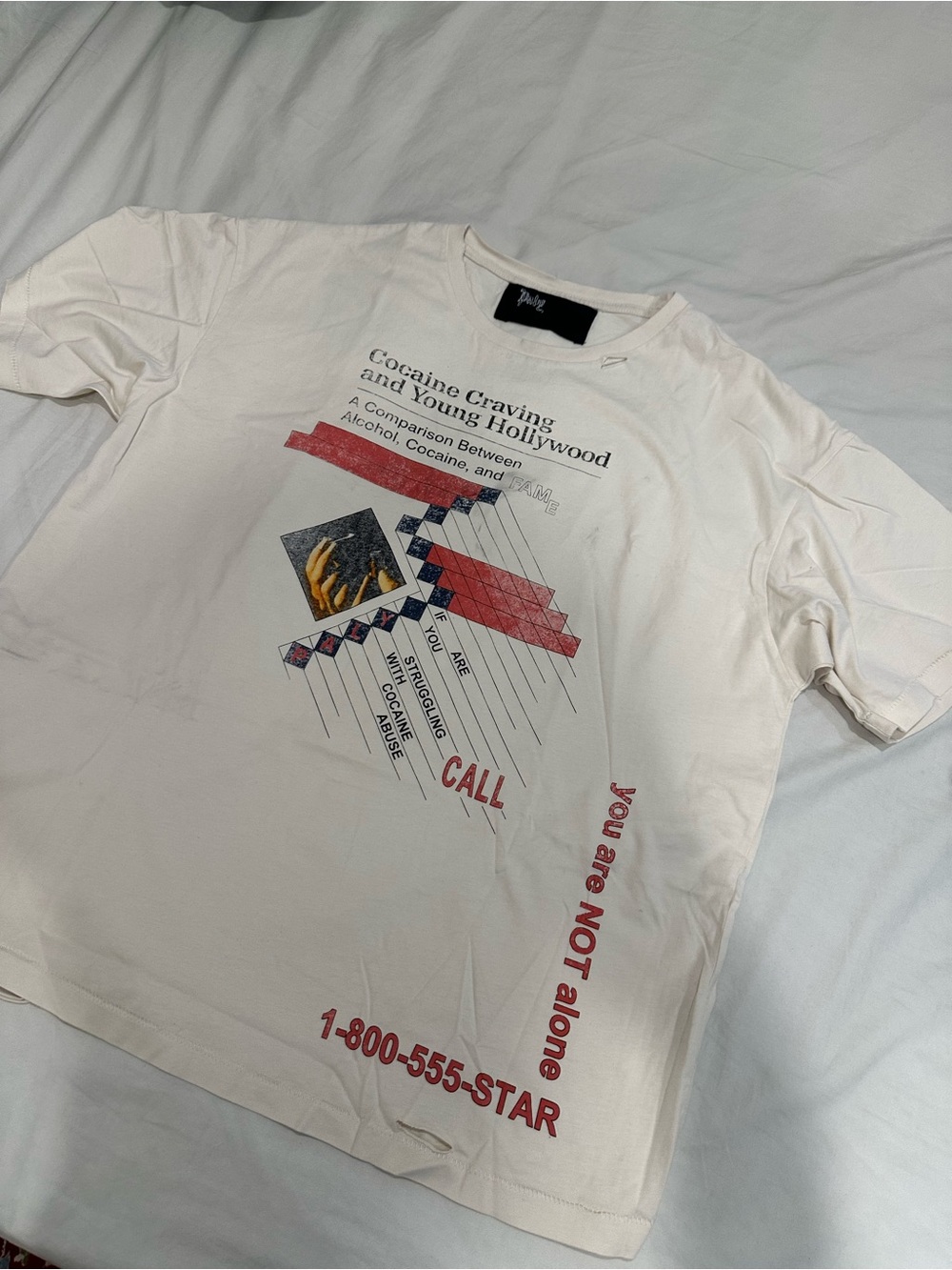 Blank Ivory Graphic Short Sleeve Tee with Red Print